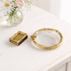 Vintage Gilded Bamboo Glass Ashtray and Match Box Set